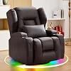 IPKIG Dual Motor Power Swivel Rocker Recliner Chair, Comfy Rocking Chair Theater Seating with Adjustable Backrest and Footrest, 3 Sides Wrap Around LED Strip, USB/Type-C Port Brown, Dual Motor