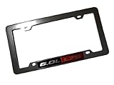 ERPART Highly Polished Chrome Plated Silver License Plate Frame with 6.0L L76 RED Black Engine Emblem Badge Nameplate Aluminum