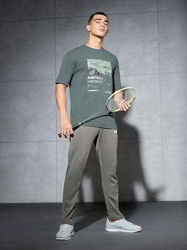Image of TECHNOSPORT Men's Oversized Fit Half Sleeve Crew Neck T-Shirt, ELASTO Plus Quick Dry Moisture Wicking Stretchable Sports Gym and Casual Wear