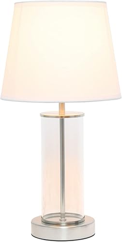 Miniatura 2 de Simple Designs LT2081-BSW - Lámpara de mesita de noche pequeña de metal y cristal transparente, níquel cepillado con pantalla blanca