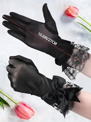 Bencailor Women Lace Gloves Tea Party Wedding Short Bow Sheer Gloves Evening Elegant Accessories for Sun Protection Funeral3