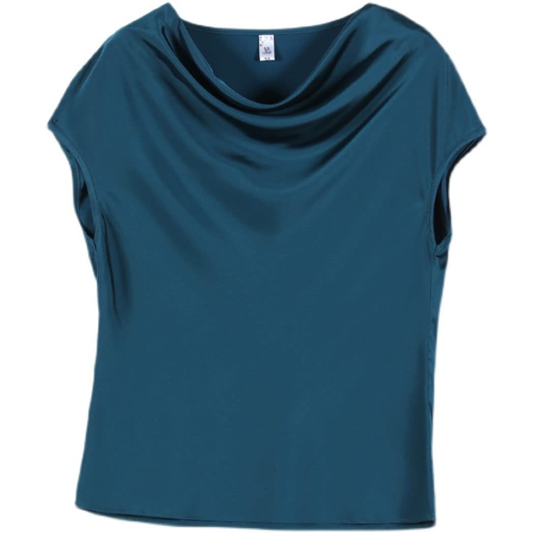 FULBHPRINT Chemisier tendance en satin pour femme - Haut d'été à manches courtes - Col à poils élégants