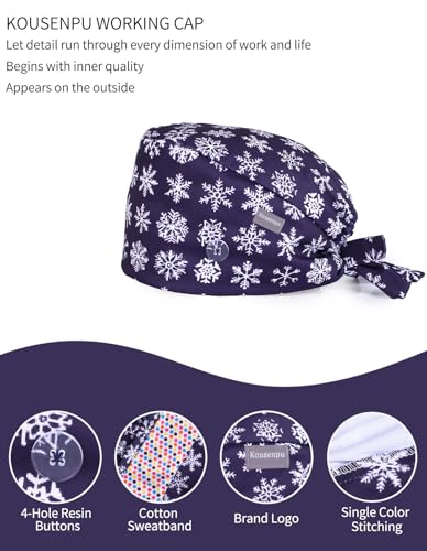 Image of Kousenpu Scrub Caps for Women, Adjustable Women's Surgical Cap with Buttons, Breathable Cute Design for Nurses and Doctors