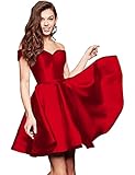 CIYUGNGJG Off Shoulder Satin Homecoming Dress for Teens A Line Short Prom Dress Sweetheart 8th Grade Semi-Formal Dress Red