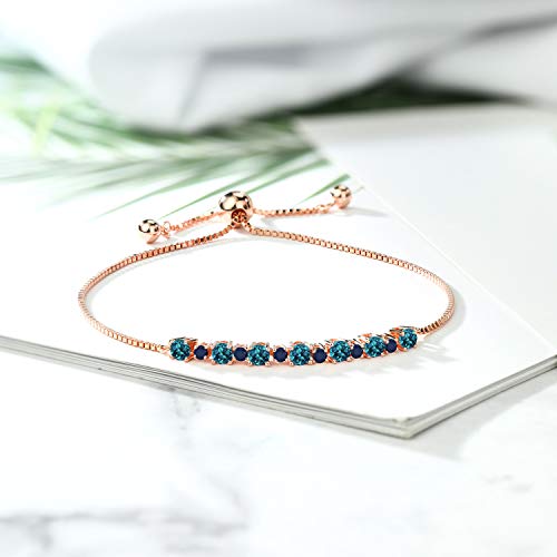 Gem Stone King 1.09 Ct London Blue Topaz Blue Sapphire 18K Yellow Gold Plated Silver Adjustable Tennis Bracelet for Women Up to 9 Inch3