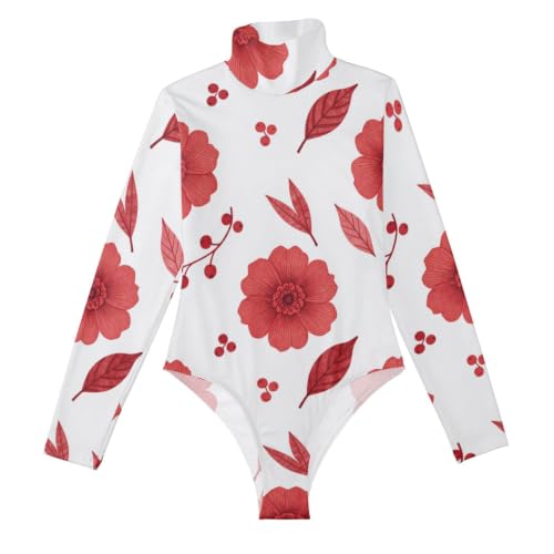 Bodis de manga larga para mujer tipo mono vintage floral con cuello alto