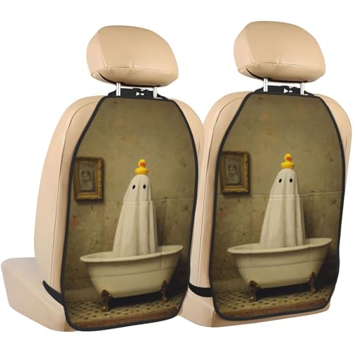 XBubupX Cute Ghost Vintage Bathtub Retro Bathroom Car Seat Back Kick Protectors,2 Pack Kick Mats With Storage Pockets For Vehicles To Protect From Dirt Mud Scratches