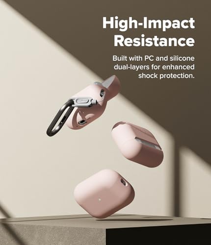 Image of Ringke Silicone for AirPods Pro 3 Case with Carabiner [Soft Premium Liquid Silicone] Slim Oil & Smudge Resistant Shockproof Protective Cover - Pink Sand