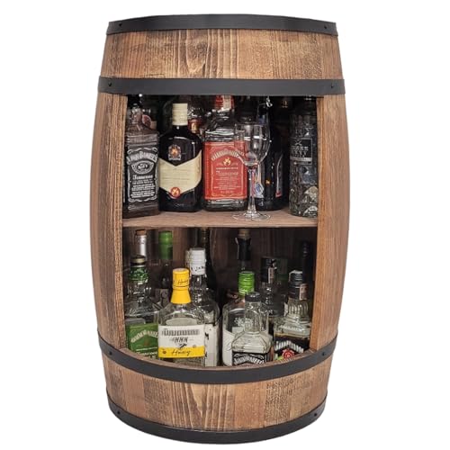 weeco Elegante mobile mini bar a forma di barile in legno di faggio, Mobili a barile, Scaffale per vino. Portabottiglie vino whisky birra vodka, stile industriale Armadietto design, Marrone Vintage