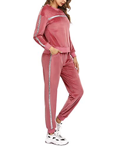Sykooria Women's Plus Size Velour Sweatsuits Sets 2 Piece Outfits Velvet Pullover & Sweatpants Jogging Suits Outfits (Pink,XXL)