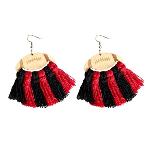 Generisch Damen Ohrringe Silber 925 Fußball Cheerleading Football geflochtene Quaste Holzohrringe Ohrringe Fußball Groß (E, One Size) Generisch Damen Ohrringe Silber 925 Fußball Cheerleading Football geflochtene Quaste Holzohrringe Ohrringe Fußball Groß (E, One Size)