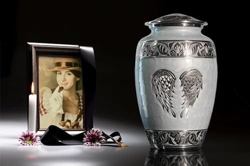 Image of Cremation Urns for Human Ashes Adult Female and Male - Decorative Large Burial Funeral Urn with Angel Wings Design, Sky Blue