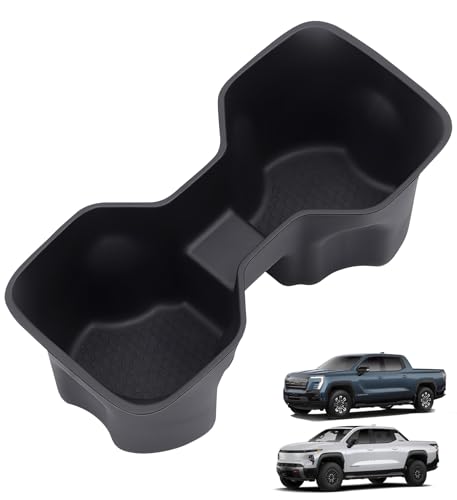 Image of Cup Holder Inserts for Chevrolet Silverado EV 2026 2025 2024 (ONLY for RST /LT) & GMC Sierra EV 2026 2025 2024, Interior Accessories TPE Center Console Car Cup Holders Covers Protector, Black