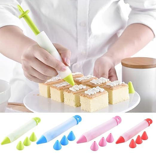 Prostuff.in Cookie Cream Pastry Cake Decorating Pens Kit Silicone Food Writing Pen with 3 Patterns of Icing Piping Pen 1 Pcs Multicolor