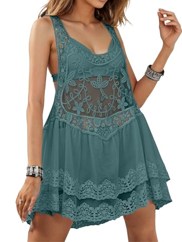 Eomenie Women's Swimsuit Lace Cover Up Loose Sheer Sleeveless Swim Cover Sexy Backless Bathing Suit Coverup Beach Dress3