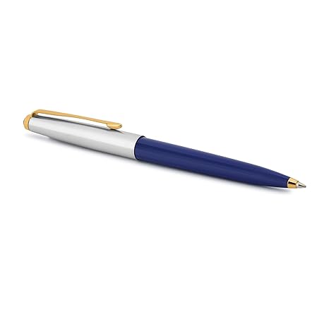 Parker Galaxy Stainless Steel Gold Trim Ball Pen - Blue Body - Image 3