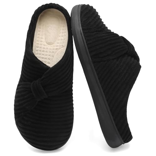 Best Shoes for Pregnancy Swelling: Comfort & Support 13 LeIsfIt Slippers for Women Wide Memory Foam House Slippers Corduroy Slip on Bedroom Slipper Non-slip Warm House Shoes Indoor and Outdoor Black Size 9