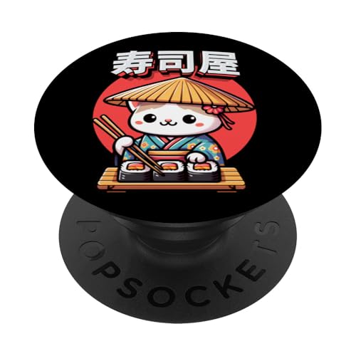 Japonés Kawaii Anime Gato Sushi PopSockets PopGrip Intercambiable
