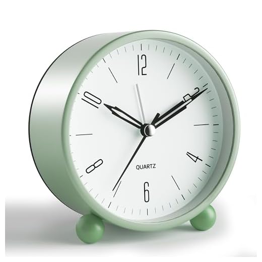 Analog Alarm Clock, 4 inch Super Silent Non Ticking Small Clock with Night Light, Battery Operated, Simply Design, for Bedroon, Bedside, Desk, (Green)