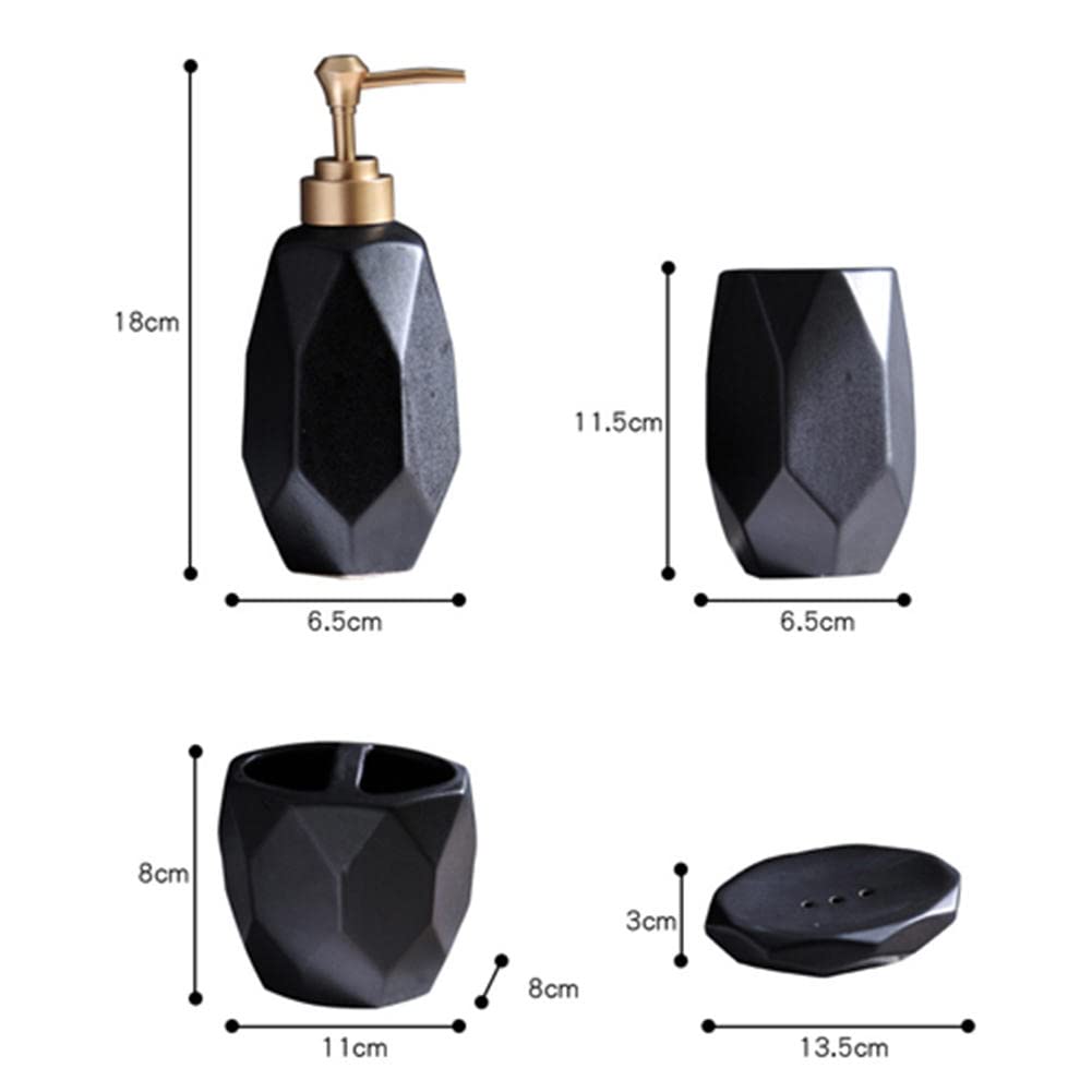 JINYISI Juego de accesorios de baño, juego de accesorios de baño de cerámica de 5 piezas, juego de soporte para cepillo de dientes, accesorios de baño (negro/blanco)