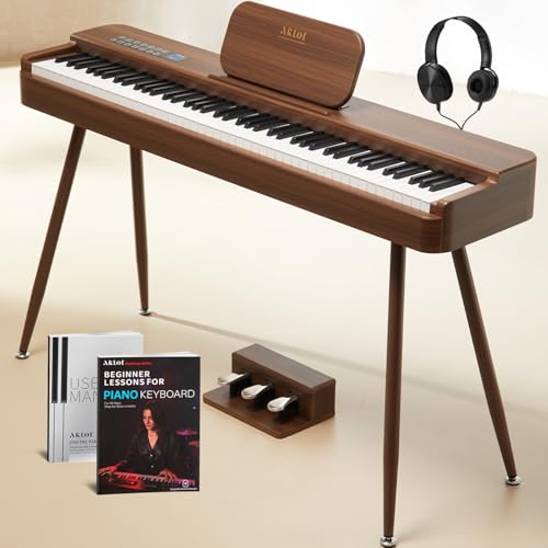 AKLOT 88-Key Weighted Keyboard Piano: Graded Hammer Action Digital Piano with Touchscreen, 128 Tones, Upright Electric Piano, Triple Pedal, Headphone, USB-MIDI, Beginner Lesson Book (AUR-LS01 Walnut)
