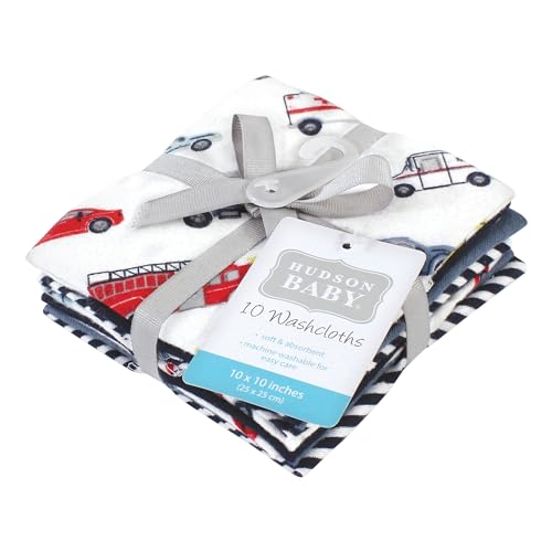Image of Hudson Baby Unisex Baby Flannel Cotton Poly Washcloths, Going Places 10 Pack, One Size