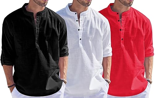 Image of Combo of Men Solid Cotton Blend Straight Kurta Shirt Pack of 3