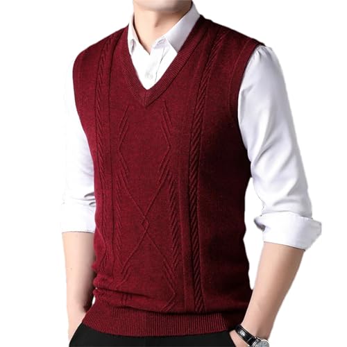Men's Sleeveless Wool Sweater Vest Knitted Retro Winter Pullover V-Neck Casual Tops