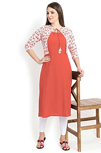 Image of Women's Crepe A-Line Kurta (ALC4045GRN3 Orange Large)