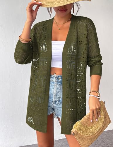Image of Zeagoo Womens 2026 Summer Crochet Cardigan Sweaters Lightweight Long Sleeve Open Front Kimono Boho Knit Cover Ups