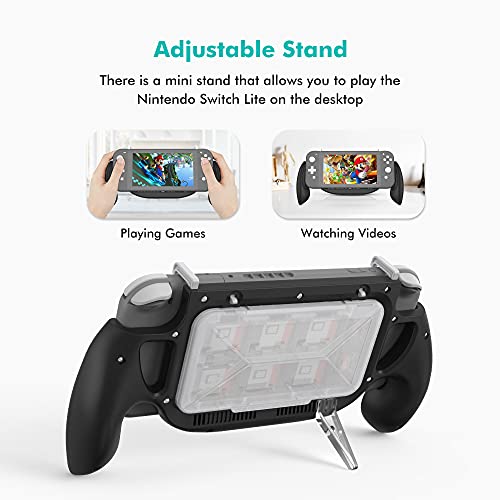 Hand Grip Case For Switch Lite, Kiwihome Switch Lite Grip With Stand Ergonomic Comfort Handles With Game Storage Case Support Quick Usb Charging Protective Case Kit For Switch Lite (Black) #TOP4