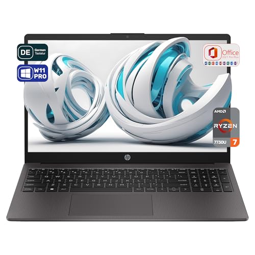 HP Ordenador portátil 255 G10, AMD Ryzen 7 7730U, 32 GB de RAM DDR4, SSD PCIe de 1 TB, pantalla IPS FHD de 15,6', AMD Radeon Graphics, teclado QWERTZ, Windows 11 Pro, Office 2021, antracita