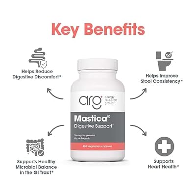 Allergy Research Group ARG Mastica Digestive Support - Supports Digestive Comfort - Delivers 1000 mg Chios Mastic Gum Resin per Serving - Vegetarian & Hypoallergenic - 60 Servings - 120 Capsules