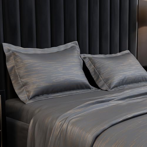 Image of Stoa Paris 350TC Luxstre Cotton Super King Printed Bedding Set for King & Double Size Beds with 2 Pillow Covers, 274 x 274cm Bedsheet, All-Season Comfort, Breathable, Home Decor, Panache 2.0 - Grey