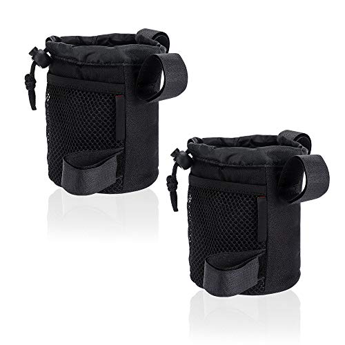 (2 Pack) Rollator Drink Cup Holder, 3-Straps Wheelchair Water Bottle Holder with Mesh