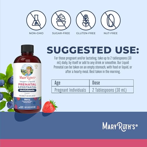 Image of MARYRUTH'S Postnatal & Prenatal Liquid Multivitamin for Women, 16 oz, Vegan | Selenium, Folate, Healthy Fetal Development, Vegan, Non-GMO