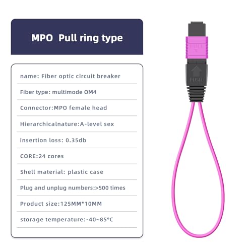 Image of MPO 24-Core OM4 Multimode Fiber Loopback, Pull Ring Design for 10Gb /40Gb /100Gb Network Testing, Data Center & Telecom Maintenance