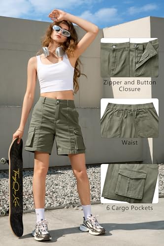 Ivir Bermuda Shorts For Women Cargo Shorts 7 Inch Inseam Knee Length Y2K Shorts For Summer Outfits Fashion Green Large thumb #1