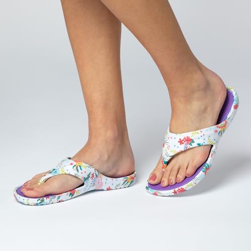 Image of GreaterGood Walking Paws Flip Flops Rainbow Colorful Lightweight Contoured Non Slip Textured Footbed Beach Sandals for Women