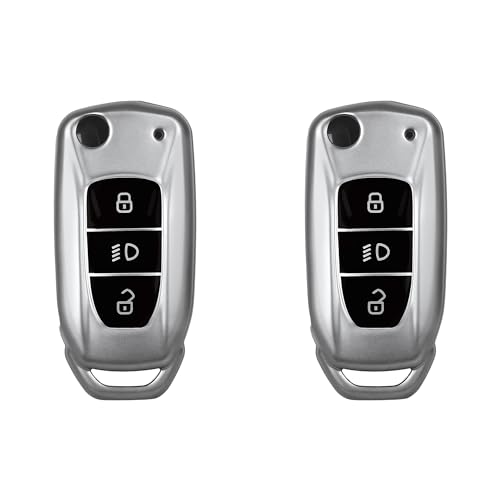 Image of SIAGO TPU Key Cover Compatible with Tata Nexon | Altroz | Tiago | Punch | Harrier | Safari | Tigor 3 Button Flip Key Cover (Grey Pack of 2)