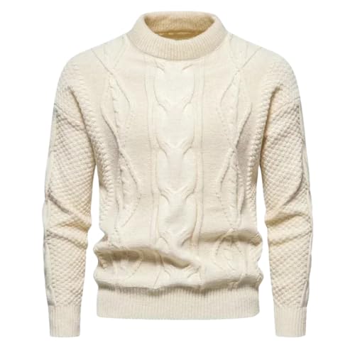 Pull décontracté à col montant en tricot torsadé pour homme - Pull solide épais et chaud, L