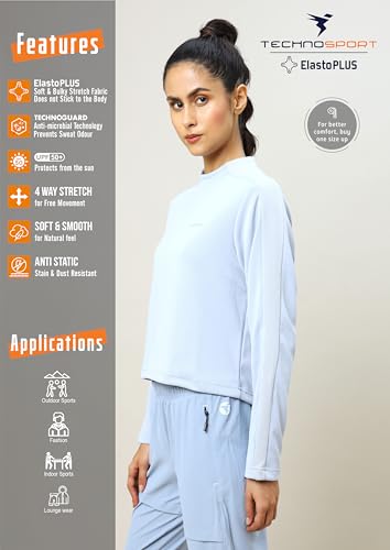 Image of TECHNOSPORT Womens Polyester Crew Neck Slim Fit Color Blocked Crop Sweatshirt Quick Dry & Antimicrobial
