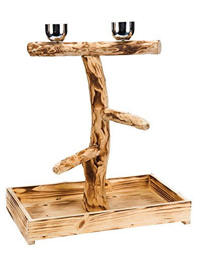 PENN-PLAX Bird-Life Natural Wood Tree Perch for Large Birds and Parrots Includes Food and Water Bowls and Drop Tray Large