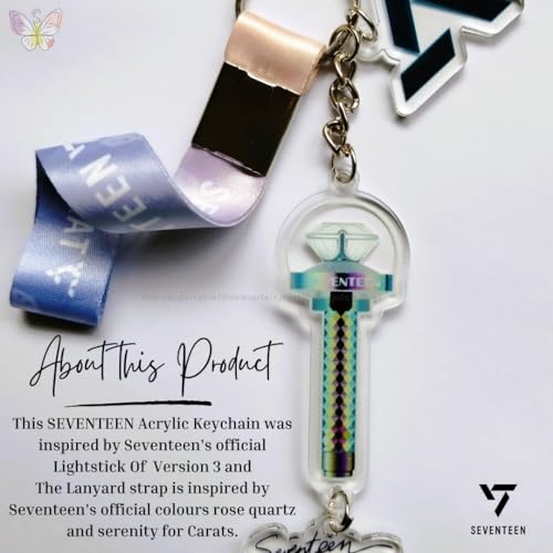 Image of SEVENTEEN Caratbong Lightstick Inspired Acrylic Keychain With Lanyard | SVT & Carat Logo Landyard |Kpop BoyBand | Caratbong Keyring | Seventeen Keychain| Kpop Lightstick