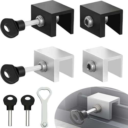4 Pièces Verrou Baie Coulissante WISIRENT, Réglable Fermeture Baie Coulissante Verrou Porte Coulissante, Butée de Serrure de Porte et Fenêtre Réglable...