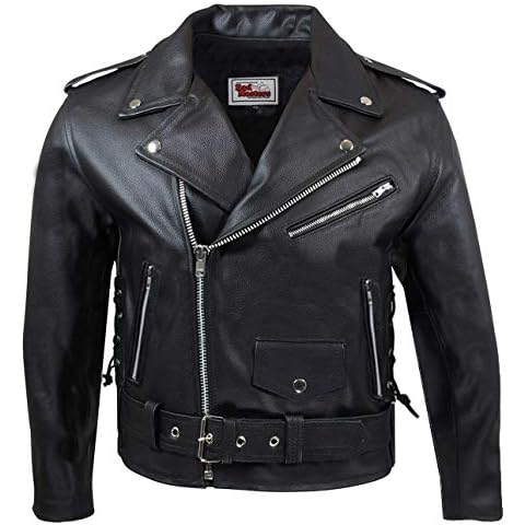 German Wear Leather Biker Jacket With Side Lacing - Black Cover