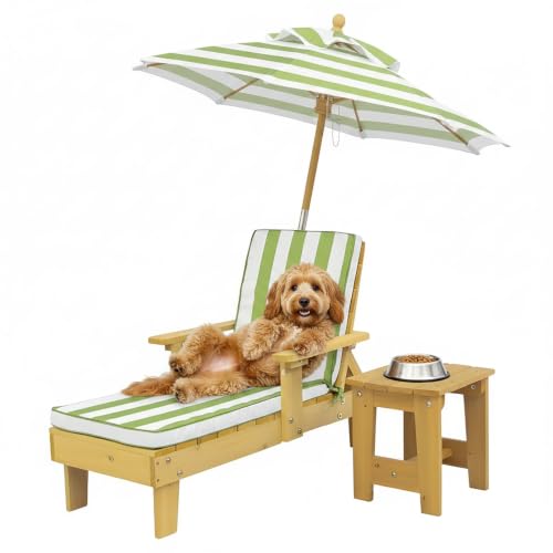 XHDZSM Elevated Dog Bed for S&M Dogs with Waterproof Canopy | Indoor/Outdoor Pet Chaise for Backyard Pool Beach | Removable Cushion & Shade Umbrella | Modern Patio Furniture for Pets