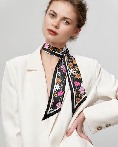 AWAYTR Long Silk Feel Scarf Women Hair Scarf Satin Neck Scarf Tie Bandana Headband Scarf Edge Wrap Head Scarf Purse Handbags4