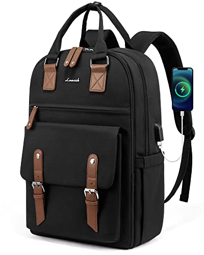 LOVEVOOK-Laptop-Backpack-for-WomenVintage-Work-Business-Travel-Backpack-with-USB-Charging-PortTeacher-Doctor-Nurse-Computer-Bag-PurseCollege-High-School-Backpack-Bookbag17-Inch-Black-Brown