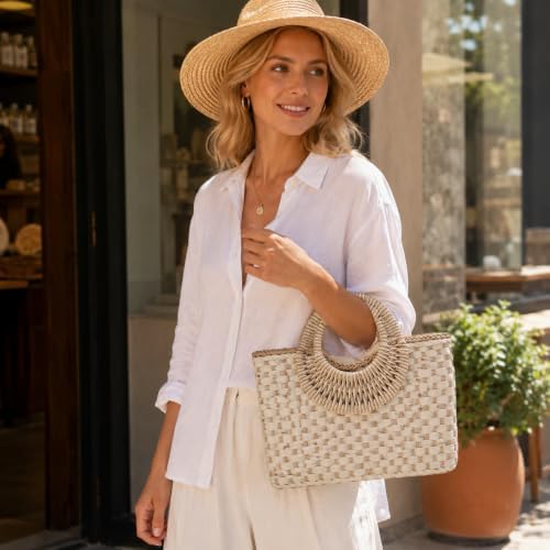 Bolso de mano tejido a mano para mujer verano playa rattan miniatura 3